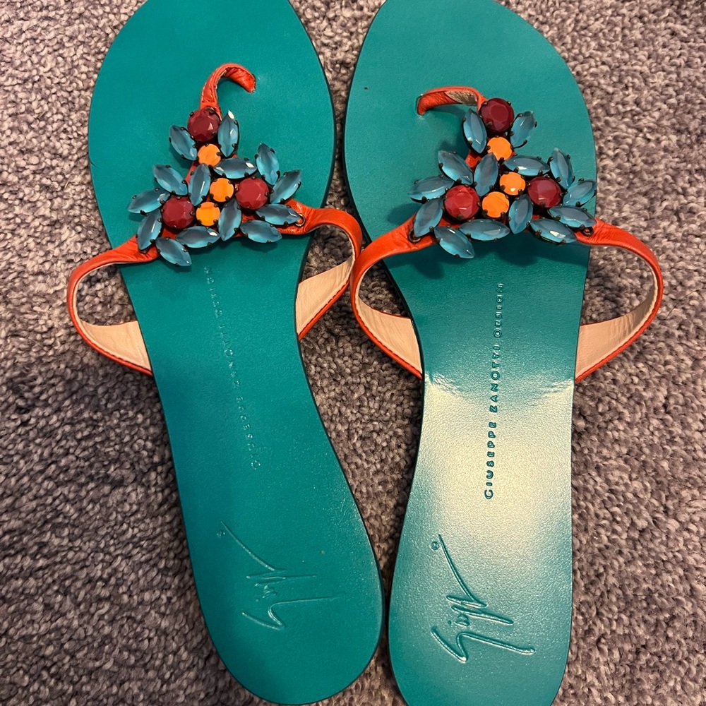 Giuseppe Zanotti teal crystal flats